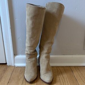 Vince Camuto Parnela Suede Block Heel Knee High Boots in Tortilla